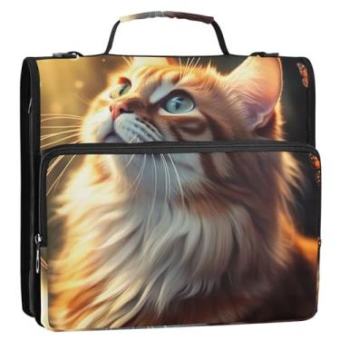 Imagem de Fichário de 3 anéis de borboleta de gato laranja com 3 anéis resistente com zíper organizador de fichário escolar com alça de ombro, vários bolsos, pasta grande para portfólio