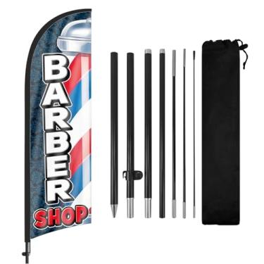 Imagem de Bandeira de barbeiro, bandeiras de barbearia com kit de mastro, bandeira de barbearia com conjunto de mastro, bandeira de pena swooper publicitária para barbearia negócios 2,5 m