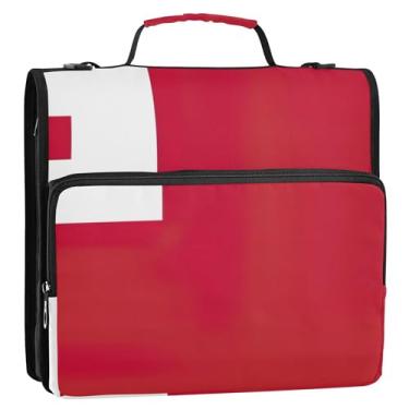 Imagem de Organizador de fichário com zíper bandeira de Tonga de 3,8 cm (1 1/2 polegada) 3 fichários anel D bolsa grande para fichários escolares com alça de ombro, vários bolsos, pasta grande para portfólio