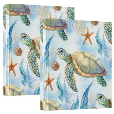 Imagem de Fichários em aquarela com três anéis de tartaruga marinha de 3 cm, 200 folhas, fofos, pastas, anéis redondos, 31,5 x 27 x 6 cm, pacote com 2