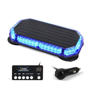 Imagem de Xprite Barra de luz estroboscópica de teto de 42 LEDs com controlador, padrão de bandeira dos EUA, aviso de emergência, luz piscante, para veículos de trânsito, caminhões de reboque, carros (azul)