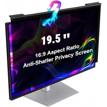 Imagem de Hoktods Filtro magnético de tela de privacidade para computador suspenso para 19,5 polegadas, escudo de privacidade de liga de alumínio removível para monitor widescreen 16:9