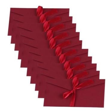 Imagem de Envelopes de papel kraft, 10 peças, envelopes de presente com fita envelope colorido retrô para convites, cartas feitas à mão, casamento, aniversário, Natal, casamento (vermelho)