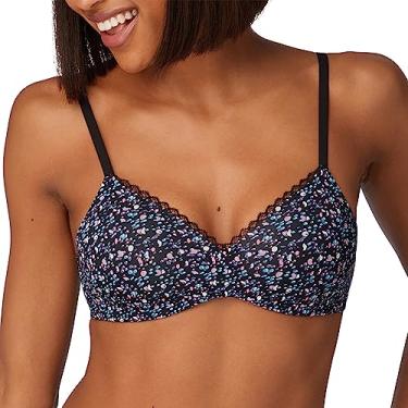 Imagem de Maidenform Sutiã feminino M Lift, Sutiã Demi conversível, sutiã sem fio com acabamento em renda, Estampa de pontos pintados/preto, XGG