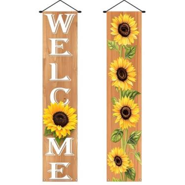 Imagem de BlissYard Placa floral de primavera para varanda com girassol, faixa de boas-vindas, decoração de porta, faixa de porta pendurada, decorações de primavera para porta da frente, interior, exterior,