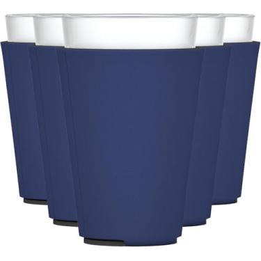 Imagem de TahoeBay Mangas de vidro em branco (pacote com 6) espuma isolante dobrável de 473 ml, cerveja, cônico, suporte de copo para bebidas, isolador para transferência de vinil HTV, sublimação, DTF (marinho)