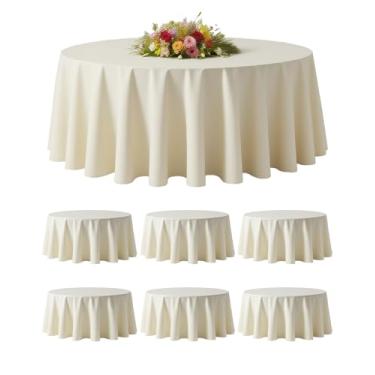Imagem de BESTVIP Pacote com 6 toalhas de mesa decorativas redondas marfim marfim de 152 cm - capa de mesa lavável em tecido de poliéster para casamento, recepção, banquete, festa de aniversário, buffet
