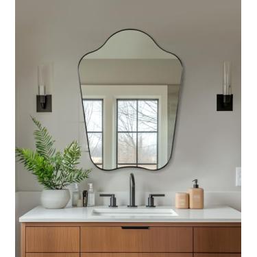 Imagem de ANDY STAR Espelho de banheiro recortado, espelho irregular preto de 55 x 76 cm com design curvo, espelho de parede ondulado para penteadeira, lavabo, moldura de aço inoxidável, antiferrugem