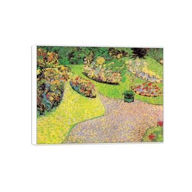 Imagem de Vincent van Gogh Famosa pintura em tela de arte de parede pronta para pendurar. Jardim em Auvers. Imagem em moldura branca para decoração de sala de estar 90 x 117 cm 35 x 46 pol