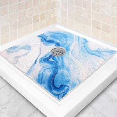 Imagem de Tapete de chuveiro quadrado antiderrapante: tapetes de chuveiro extragrandes de 81 x 81 cm com orifício de drenagem no meio - tapete de chuveiro antiderrapante de bucha de PVC para chuveiro interno