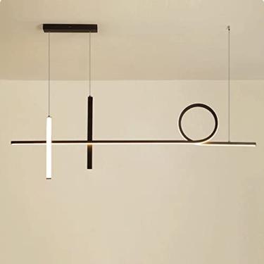 Imagem de Luminária pendente geométrica alongada, luminária linear de metal com cúpula de acrílico, lustre moderno de LED de 40W, luminárias de suspensão para ilha de cozinha, luminárias pendentes sim