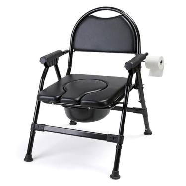 Imagem de Cadeira de cabeceira dobrável 4 em 1 para idosos com braços e costas, assento de vaso sanitário elevado de altura ajustável com alças, cadeira de penico para adultos para idosos, deficientes, comporta