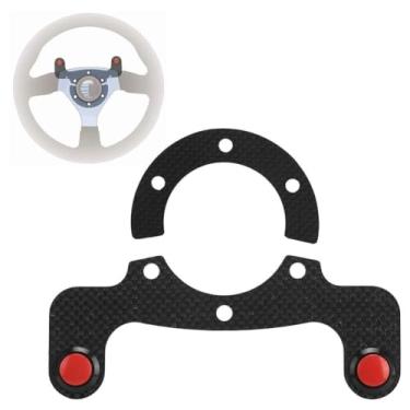Imagem de Kuuleyn Botão de buzina de volante, kits de botão de buzina externa de fibra de carbono para volante MOMO/OMP/Nardi/Sparco com 6 parafusos (botão duplo)