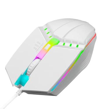 Imagem de Mouse para jogos com fio 800/1200/1600 DPI, mouse USB óptico para laptop/desktop, luz RGB (branco)