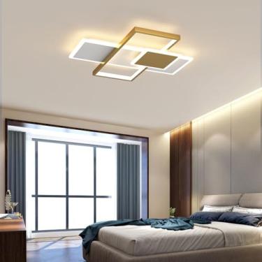 Imagem de Luminária de teto LED, Luminária LED para sala de estar, Luminária para quarto, Luminária minimalista moderna e aconchegante, Luminária de teto (Dourado + Branco, 52x52cm)
