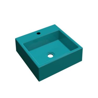 Imagem de Cuba Para Banheiro Q355w Quadrada Compace Azul Turquesa