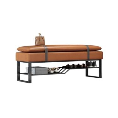 Imagem de Armários para sapatos com prateleiras para sapatos Banco de sapatos, porta-sapatos estável com assento acolchoado, prateleira armazenamento, banco entrada 2 camadas para quarto, corredor(Orange)