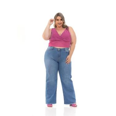 Imagem de Calça Jeans Feminina  Plus Size Wid Leg Básica Tendência - LilihLeon ,