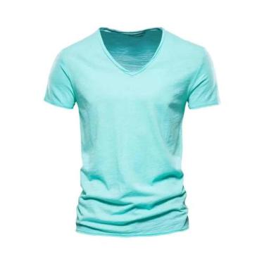 Imagem de Camiseta Masculina Slim Fit De Algodão Com Decote Em V, Design Fashion