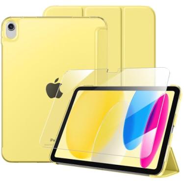 Imagem de Massten Capa para iPad (A16) 11ª geração 2025 com protetor de tela, capa para iPad 10.9 polegadas 2022 linda fina rígida translúcida traseira totalmente protetora com três dobras, amarelo