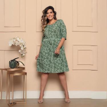 Imagem de Vestido Plus Size Estampado Manga 3/4 Com Cordinha Na Cintura Estampa 