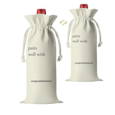 Imagem de 1 pç DIY lona cordão sacos de vinho escreva suas bênçãos à mão, combina bem com casamento chá de panela aniversário nova casa novo trabalho, suprimentos de decoração de festa