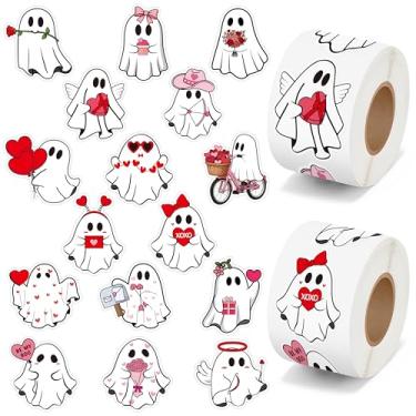Imagem de H1vojoxo Valentine's Day Sticker Rolls - 1000PCS Valentine’s Day Ghost Stickers 16 Designs Pink Red Cute Ghost Label Tag Seal Stickers for Kids Craft Envelope Water Bottle Valentines Party Supplies