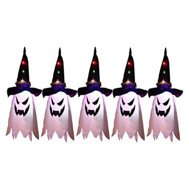 Imagem de 5PCS Chapéu de Bruxa Halloween Luz Pendente Mago Fantasma em Forma Lâmpada LED com Bateria Luzes Pisca-Bruxa para Decoração Jardim Festa