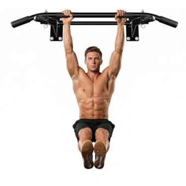 Imagem de Barra de puxar montada na parede – instalação de broca, equipamento de ginástica em casa para fitness interno, barra de queixo para treinamento de força, alongamento da coluna e exercícios invertidos