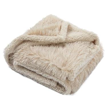 Imagem de Cobertor de cachorro à prova d'água creme calmante bege fofo longo pele sintética para animais de estimação cobertores para gatos filhotes de cachorro capas de sofá lavável capa de cama amor (bege, M
