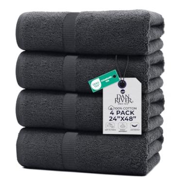 Imagem de DAN RIVER Pacote com 4 toalhas de banho de algodão – 61 x 122 cm, leve, super absorvente, secagem rápida, toalhas de corpo grossas macias e duráveis para casa, academia e spa, cinza escuro