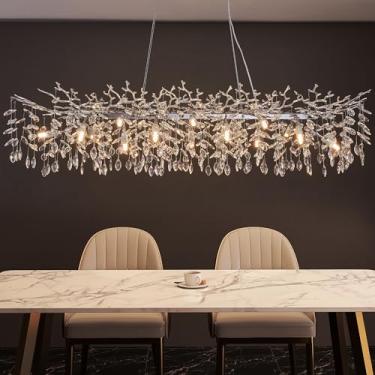 Imagem de witkey Lustre De Cristal Moderno Com Galho De Árvore, Luxuoso, Prateado, Pendente De Cristal, 47,2" Lustre Contemporâneo De 14 Luzes Para Sala De Jantar, Cozinha, Quarto, Sala De Estar
