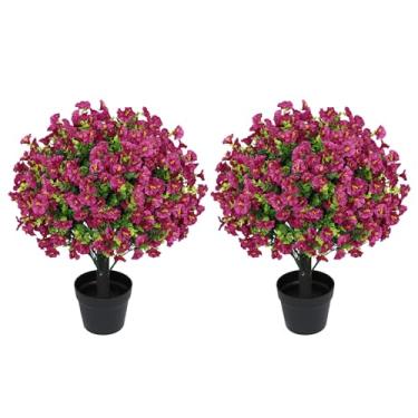 Imagem de Aoutyers Conjunto de 2 plantas artificiais de eucalipto artificial de 61 cm – Vegetação sintética resistente a UV com flores falsas de seda em vasos de cimento para decoração de varanda e pátio