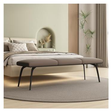 Imagem de Banco de couro moderno para quarto, banco estofado na extremidade da cama com assento acolchoado e pernas de metal, apoio para os pés moderno para sala de estar, sala de estar, quarto decorativo