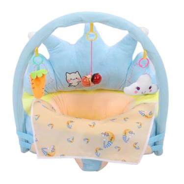 Imagem de aqxreight Assento de Apoio para bebê Em Forma de Coroa Macia Mantenha a Postura Sentada Confortável Aprendendo a Sentar Cadeira Cadeira de Pelúcia para Bebês Com Brinquedos de Atividades Babador Babado Rosa para Armazenamento Dobrável (Azul)
