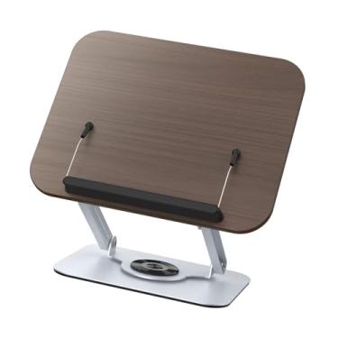 Imagem de Naroote Suporte de Livro para Leitura Dobrável Ajustável Suporte de Livro Com Base Giratória 360 ° Clipes Elásticos Expositor para Receita Tablet Portátil (Prata)