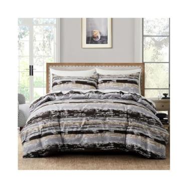 Imagem de x3anggyt5 Conjunto de capa de edredom vintage com estampa listrada macia e aconchegante com capa de edredom reversível e fronhas (EUA solteiro (173 x 229 cm))