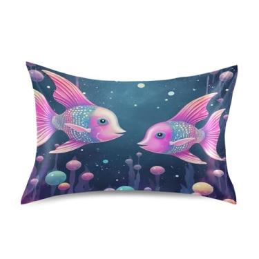 Imagem de xigua Fronha de cetim de peixe colorido para cabelo e pele, lavável à máquina, almofada de cetim antiderrapante, capa de almofada padrão com fecho de envelope, 51 cm x 66 cm