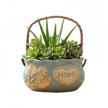 Imagem de SUSOYAOCHEN Vasos de cerâmica para suculentas, vaso de cerâmica pequeno de 10 cm com orifícios de drenagem, vasos de flores para cactos, ervas, plantas ao ar livre (azul)