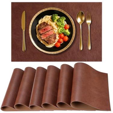 Imagem de Jogo americano de couro sintético para mesa de jantar, conjunto de 6, tapetes de mesa de couro PU selados, à prova d'água, resistente ao calor, antiderrapantes, laváveis para decoração de mesa de
