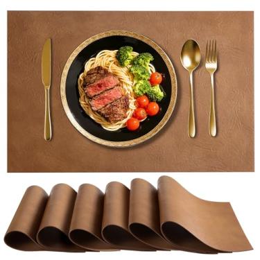 Imagem de Jogo americano de couro sintético para mesa de jantar, conjunto de 6, tapetes de mesa de couro PU selados, à prova d'água, resistente ao calor, antiderrapantes, laváveis para decoração de mesa de