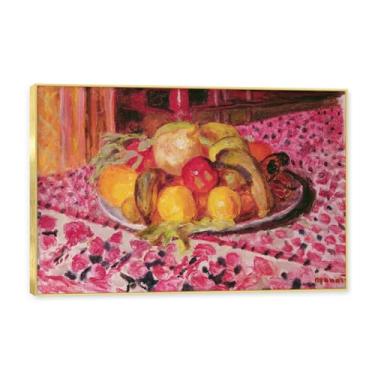 Imagem de NHLDZYH Moldura dourada. Vintage Fruta Ainda Natureza Tela Retro Frutas Motivo Estilo Country Decoração de Parede para Cozinha e Sala de Jantar. C32. 50 x 75 cm.