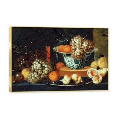Imagem de Moldura dourada. Arte vintage emoldurada de frutas mortas, pintura clássica de cozinha country, decoração de parede de casa de fazenda quente para sala de jantar e cozinha. C16. 50 x 75 cm-19,7 x 29,6