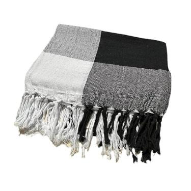 Imagem de Manta para Sofá Algodão 2,50x1,80m Artesanal Decorativa com Nós nas Pontas Capa Protetora Elegante(Xadrez)