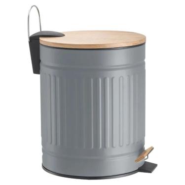 Imagem de Lixeira com Pedal e Tampa de Bambu Fluted Cinza 5 Litros - Mek