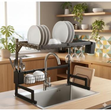 Imagem de Escorredor de Louça Suspenso para pia, Organizador de Talheres, Pratos, Copos e Louças para cozinha 65 cm