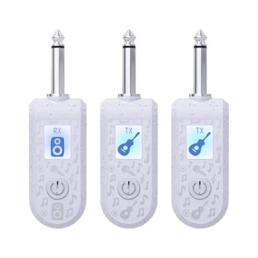 Imagem de Vroomoto Sistema de guitarra sem fio 2,4G, conjunto de receptor de transmissor de guitarra recarregável para baixo de guitarra elétrica, transmissão em tempo real Plug and Play com acessórios de