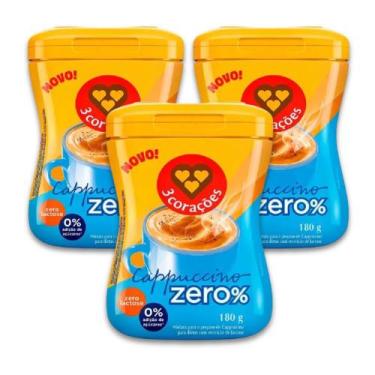 Imagem de Cappuccino Zero Açúcar e Lactose 3 Corações Kit 3 unid 180g