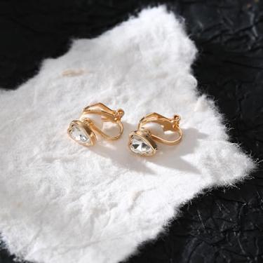 Imagem de Brincos femininos com clipe de ouro, banhado a ouro 14 K, zircônia cúbica, pérola, clipe de flor, brincos falsos, joias, standard, Liga de aço, Sem pedra preciosa