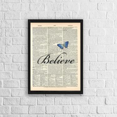 Imagem de Quadro Borboleta Azul Believe 45x34cm - Vidro e Moldura